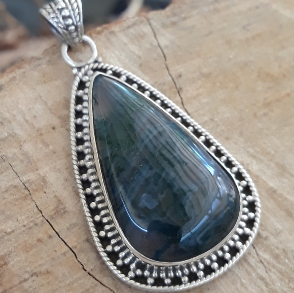 Gorgeous Green Moss Agate .925 Silver Pendant - Picture 5 of 6